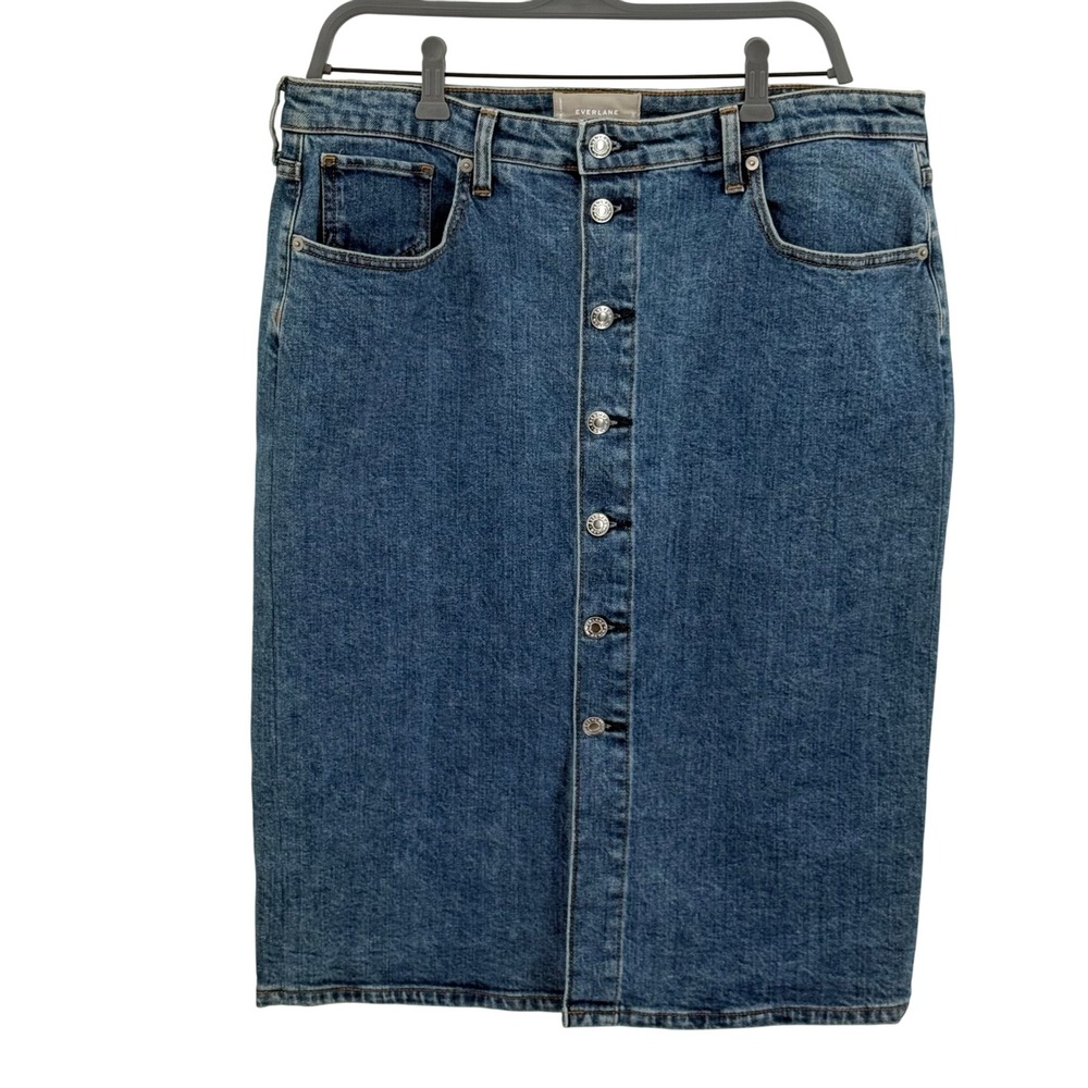 Everlane The Denim Pencil Skirt Women's Size 32 Button Front Pockets